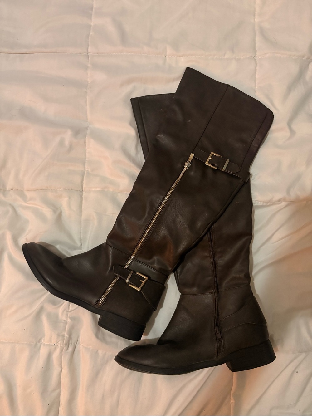 Women's Over-The-Knee Buckle Zip Boots - Dark Brown
